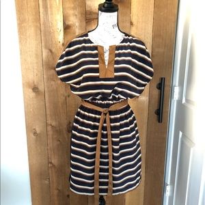 UMGEE STRIPED DRESS, WITH TUNIC TYPE NECK LINE